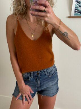 Code x Mode Angora Blend Knit Cropped Tank Top Burnt Orange XS